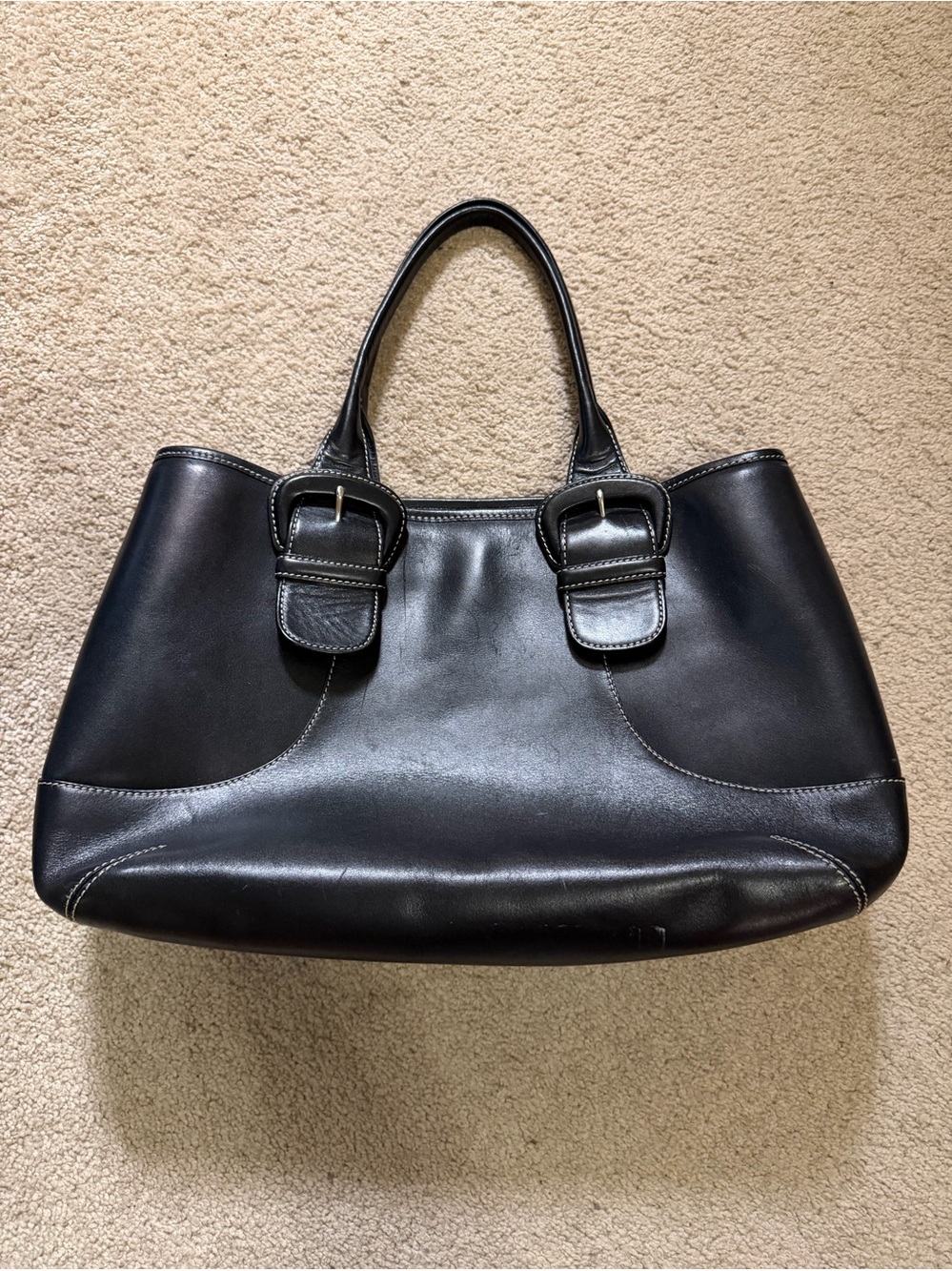 Cole Haan Vintage black leather double handle tote bag
